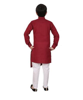 Wine Cotton Boys Cut Kurta Pajama Set 5