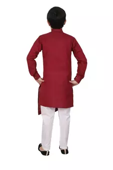 Wine Cotton Boys Cut Kurta Pajama Set