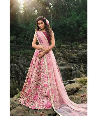 Wedding Designer Thread And Zari Multi Soft Net Lahengha Choli 1