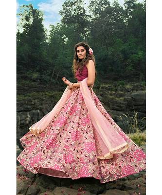 Wedding Designer Thread And Zari Multi Soft Net Lahengha Choli 2