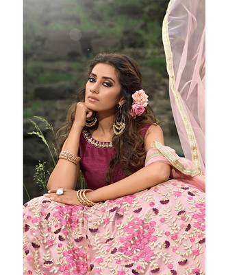 Wedding Designer Thread And Zari Multi Soft Net Lahengha Choli 3