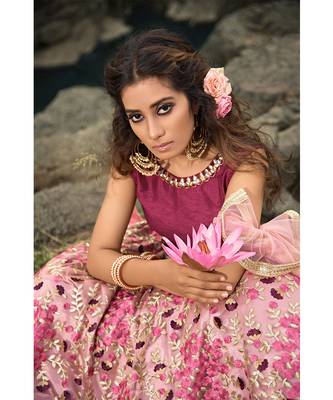 Wedding Designer Thread And Zari Multi Soft Net Lahengha Choli 4