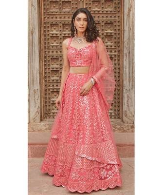 Wedding Designer Pink Organza Lehenga Choli 1