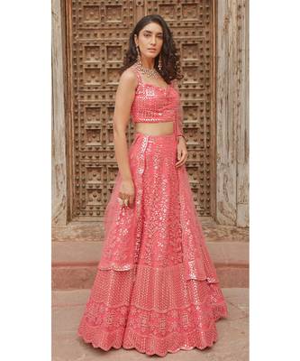 Wedding Designer Pink Organza Lehenga Choli 2