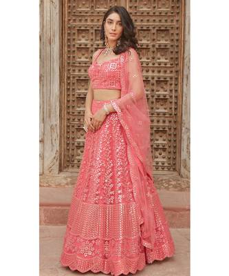 Wedding Designer Pink Organza Lehenga Choli 3