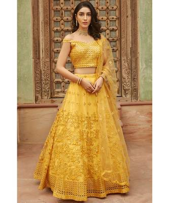 Wedding Designer Yellow Organza Lehenga Choli 1