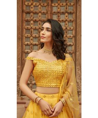 Wedding Designer Yellow Organza Lehenga Choli 2