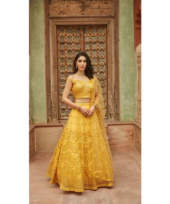 Wedding Designer Yellow Organza Lehenga Choli 3