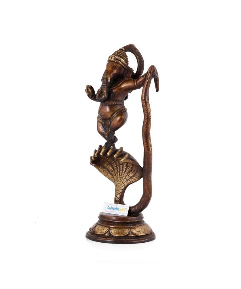 Lord Ganesha ganesh murti Brass Statue Idol | Hindu God Ganesh Ganpati On Snake Antique Finish Home Decor Figurine