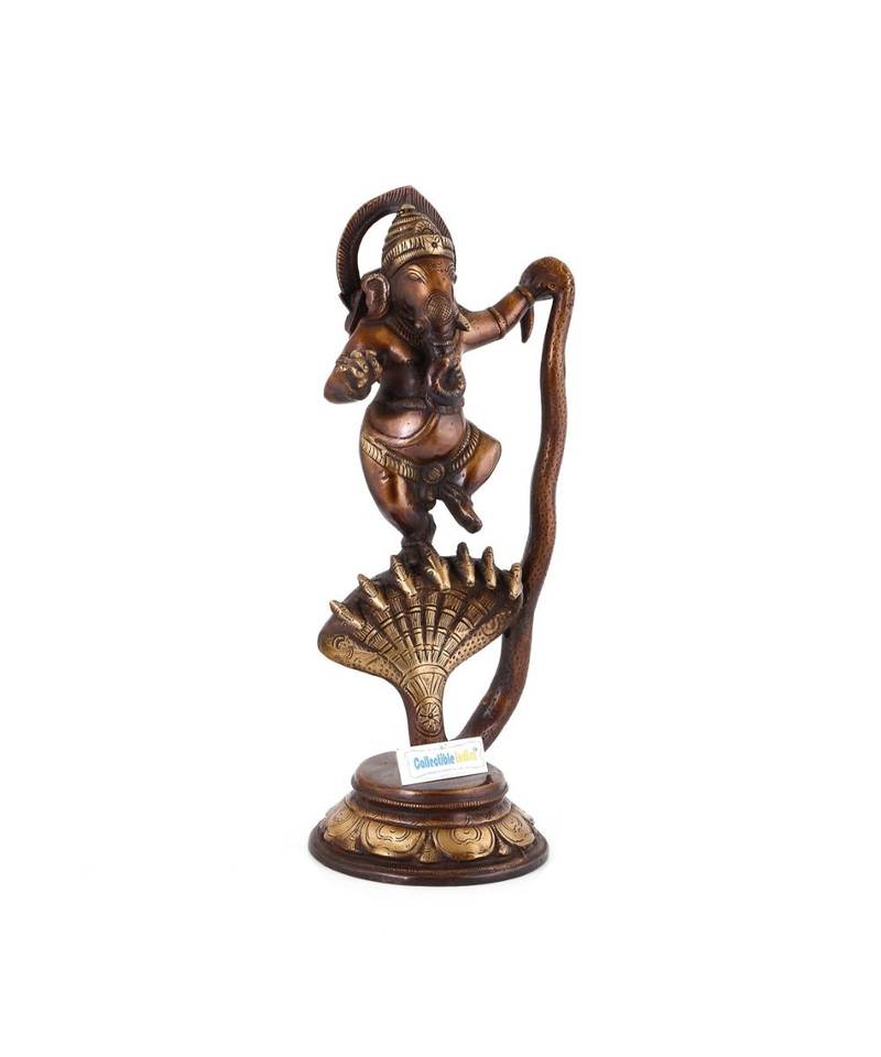 Lord Ganesha ganesh murti Brass Statue Idol | Hindu God Ganesh Ganpati On Snake Antique Finish Home Decor Figurine