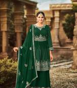 Green Georgette Sequined Embroidered Stitched Sharara Suit