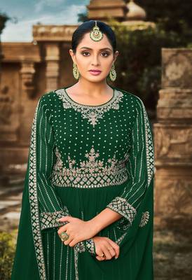 Green Georgette Sequined Embroidered Stitched Sharara Suit 2