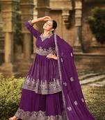 Magenta Georgette Sequined Embroidered Stitched Sharara Suit