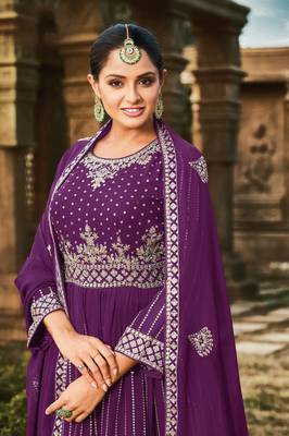 Magenta Georgette Sequined Embroidered Stitched Sharara Suit 2