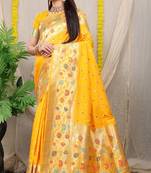 DARK-LEMON Color Soft Silk Wiving Gold Zari Saree