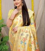 LIGHT-YELLOW Color Soft Silk Wiving Gold Zari Saree