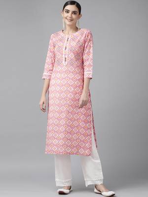 Pink printed cotton kurtas-and-kurtis 1