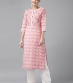 Pink printed cotton kurtas-and-kurtis