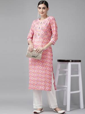 Pink printed cotton kurtas-and-kurtis 5