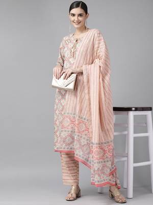 Peach printed cotton ethnic-kurtis 1