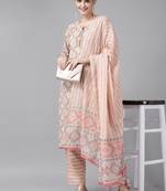 Peach printed cotton ethnic-kurtis