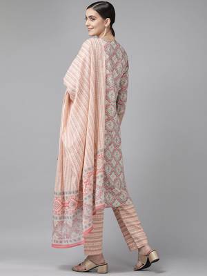 Peach printed cotton ethnic-kurtis 2