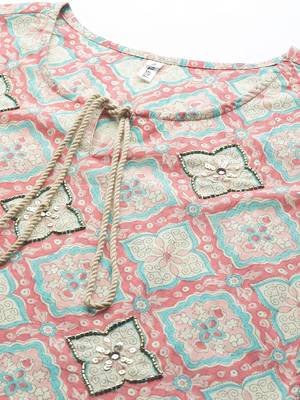 Peach printed cotton ethnic-kurtis 3