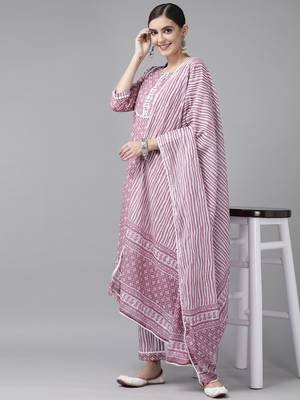 Lavender printed cotton ethnic-kurtis 1