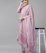 Lavender printed cotton ethnic-kurtis