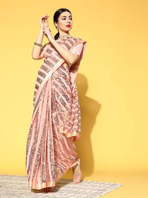 Peach Plain Georgette Saree With Blouse 1