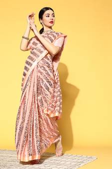 Peach Plain Georgette Saree With Blouse