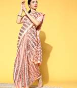 Peach Plain Georgette Saree With Blouse