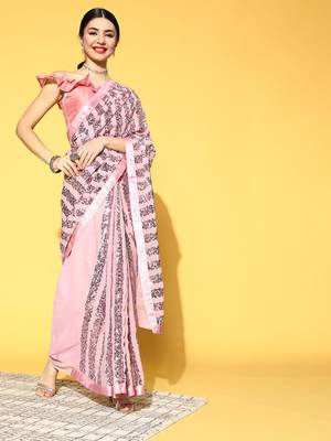 Light Pink Plain Georgette Saree With Blouse 1