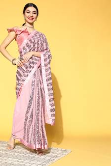 Light Pink Plain Georgette Saree With Blouse