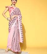 Light Pink Plain Georgette Saree With Blouse