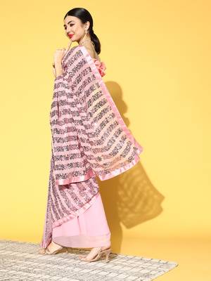 Light Pink Plain Georgette Saree With Blouse 2