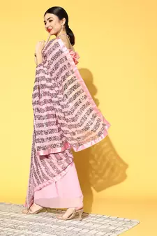 Light Pink Plain Georgette Saree With Blouse