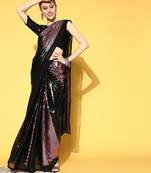 Onion Pink Sequins Georgette Party Wear Saree With Blouse