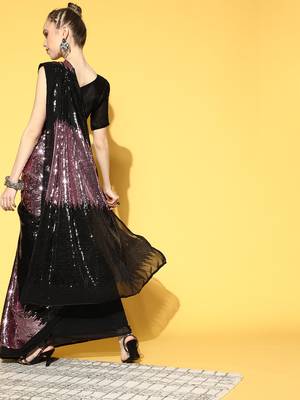 Onion Pink Sequins Georgette P y Wear Saree With Blouse 2