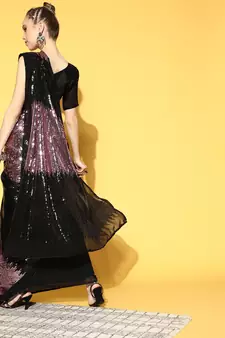 Onion Pink Sequins Georgette Party Wear Saree With Blouse