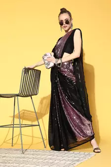 Onion Pink Sequins Georgette Party Wear Saree With Blouse