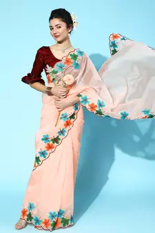 Light Peach Embroidered Organza Saree With Blouse