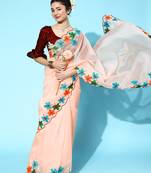 Light Peach Embroidered Organza Saree With Blouse