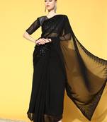Black plain georgette saree with blouse
