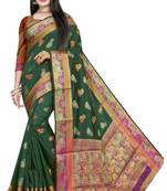 Dark green woven art silk sarees saree with blouse