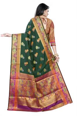 Dark green woven art silk sarees saree with blouse 2