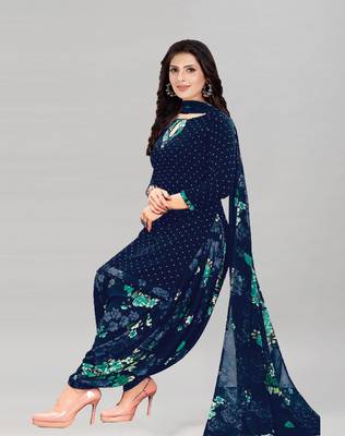 Navy blue printed crepe salwar 1