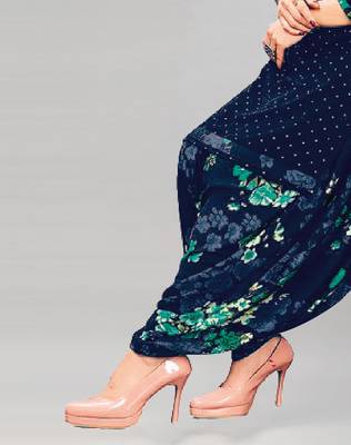 Navy blue printed crepe salwar 3