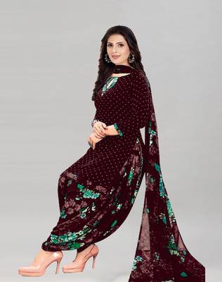 Dark brown printed crepe salwar 1