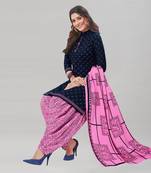 Dark blue printed crepe salwar